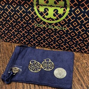 Tory Burch Gold Logo hoop earrings